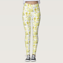 Leggings Cute Fresco Verano Citrus Lemon Doodle Amarillo