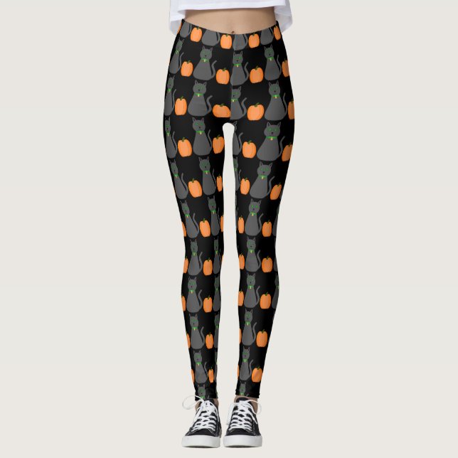 Leggings Cute gato de Halloween y calabaza estampados (Anverso)