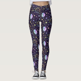 Leggings Cute Girly Stars Sun Y Moon Bonito Magic Purple