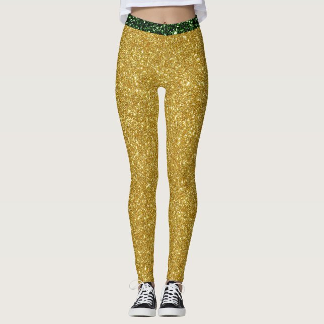 Leggings Cute Glam Green Gold Glitter Sparkles Yoga Sport (Anverso)