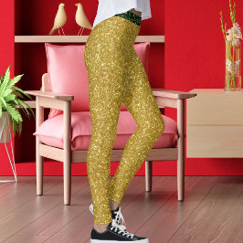 Leggings Cute Glam Green Gold Glitter Sparkles Yoga Sport