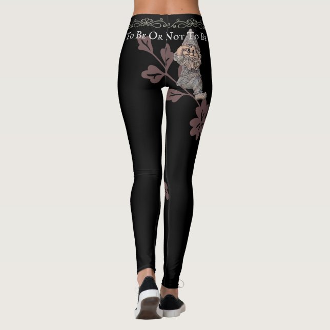 Leggings Cute Gnome Gonk Cita Patrón Floral Negro (Reverso)