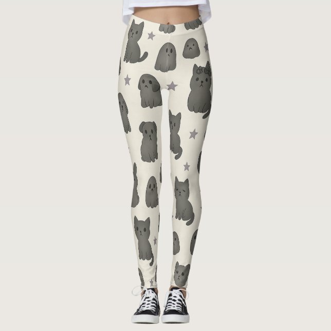 Leggings Cute Gothic Pets Pattern – Ghost animal  (Anverso)