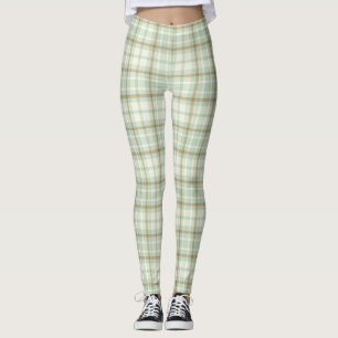 Leggings Cute Green Tan Plaid