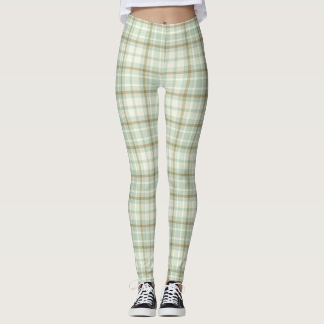 Leggings Cute Green Tan Plaid (Anverso)