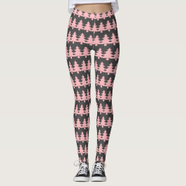 Leggings Cute Gris Rosa Árboles de Navidad Patrón de mujere