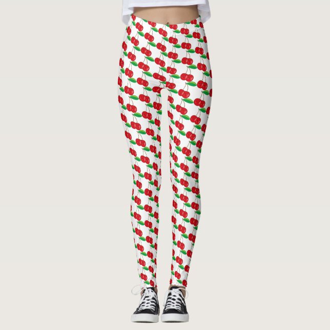 Leggings Cute Kawaii Cherries Rojos Verano Fruta Niños (Anverso)