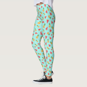 Leggings Cute Kawaii Sonriente Patrón de piña y sandía