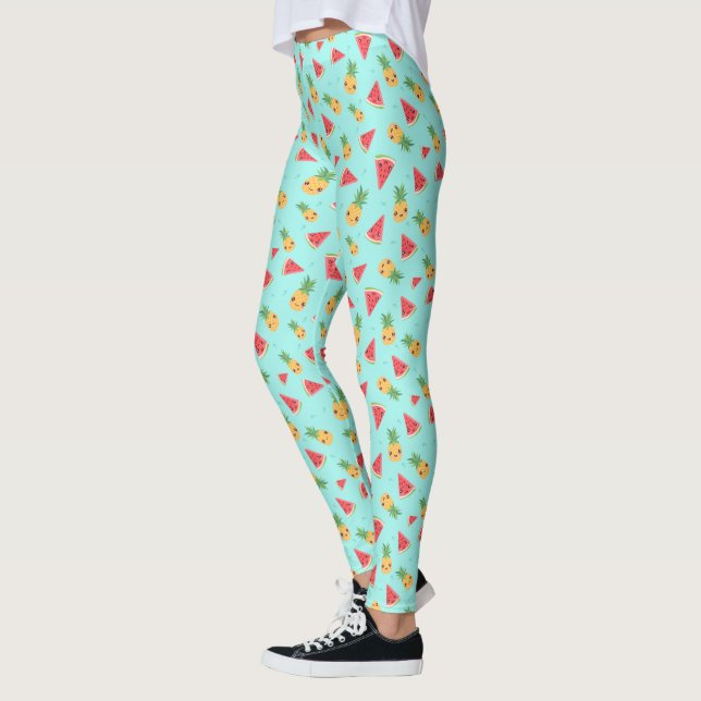 Leggings Cute Kawaii Sonriente Patrón de piña y sandía (Izquierda)