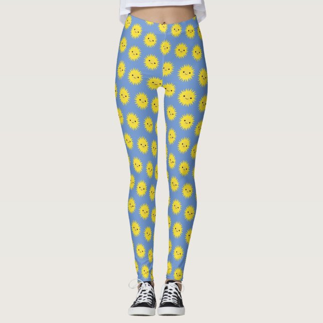 Leggings Cute Kawaii Sonriente Patrón de Sol (Anverso)
