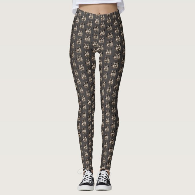 Leggings Cute mapache resbalando besos acuarela arte animal (Anverso)