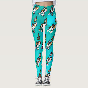 LEGGINGS CUTE MERMAID KITTY CAT TURQUOISE LEGGINING