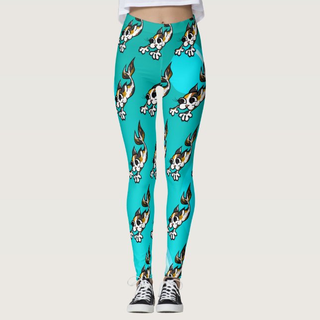 LEGGINGS CUTE MERMAID KITTY CAT TURQUOISE LEGGINING (Anverso)