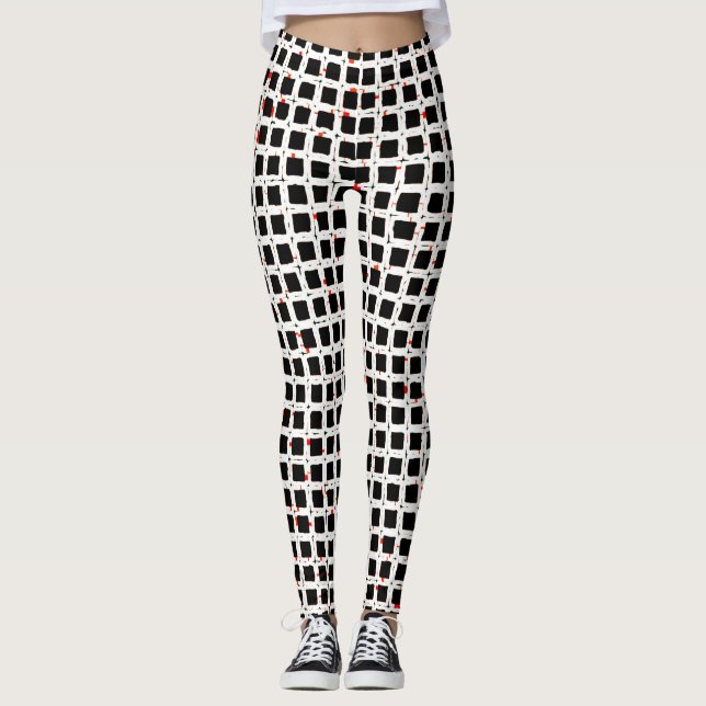Leggings CUTE Moda de patrón rojo blanco negro (Anverso)