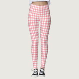 Leggings Cute moderna Girly White Pink Gingham Plaid