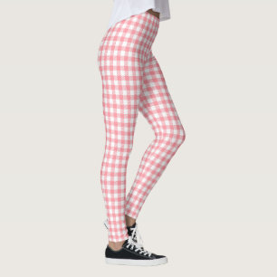 Leggings Cute moderna Girly White Pink Gingham Plaid