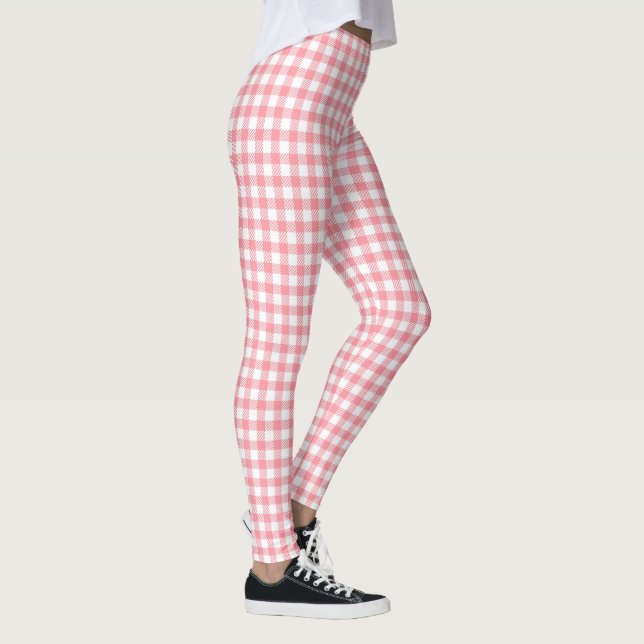 Leggings Cute moderna Girly White Pink Gingham Plaid (Derecha)