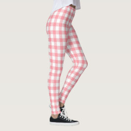 Leggings Cute moderna Girly White Pink Gingham Plaid
