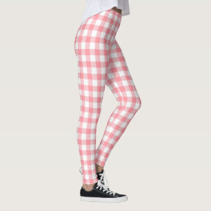 Leggings Cute moderna Girly White Pink Gingham Plaid