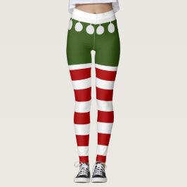 Leggings Cute Navidades Elf Stripes Divertido Tassel Costum