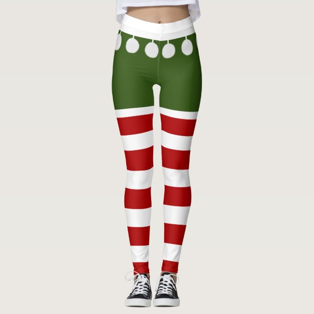 Leggings Cute Navidades Elf Stripes Divertido Tassel Costum (Anverso)