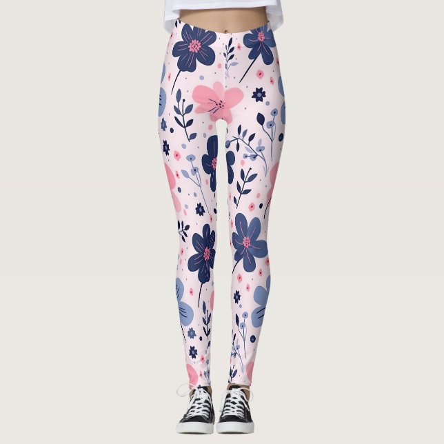 Leggings Cute Pastel Pink And Blue Floral Spring Garden (Anverso)
