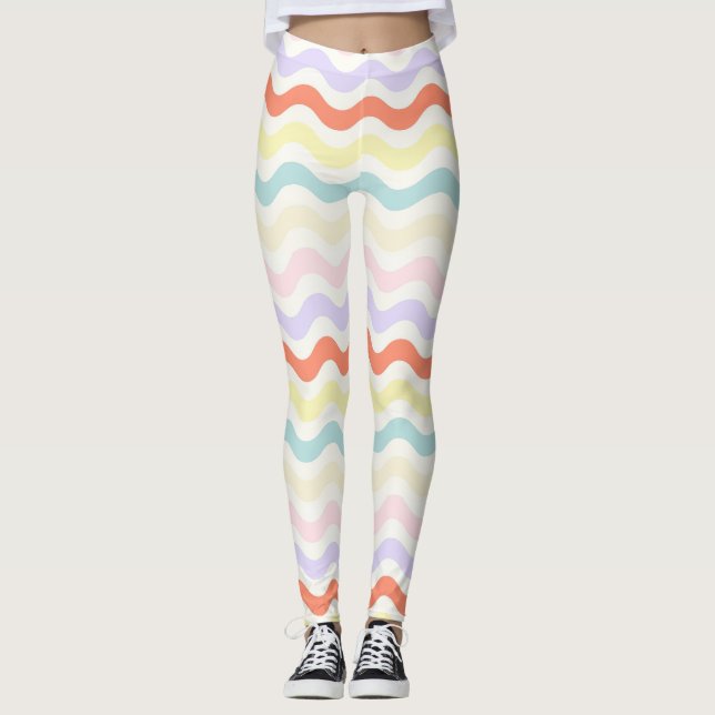 Leggings Cute Pastel Rainbow Wavy Lines Colorful Geometric  (Anverso)
