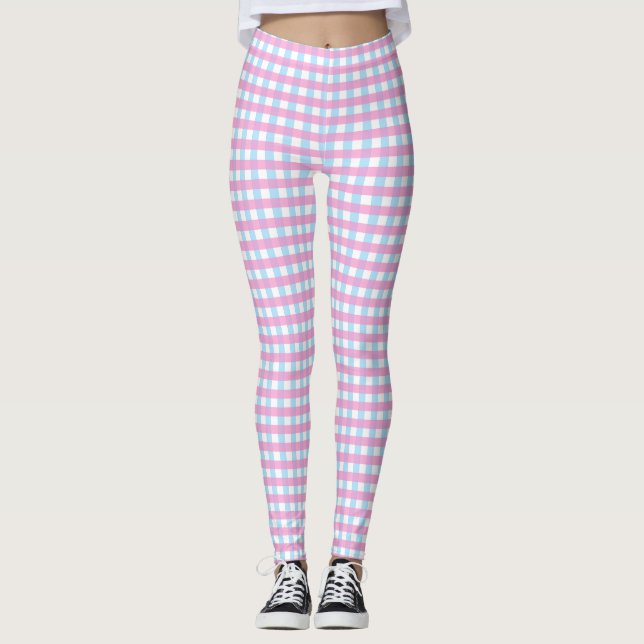 Leggings Cute Pastel Rosa Azul Gingham Check (Anverso)