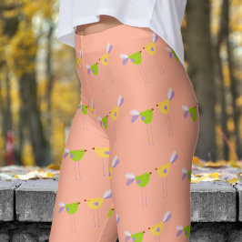 Leggings Cute Peach Two Little Birds Pattern
