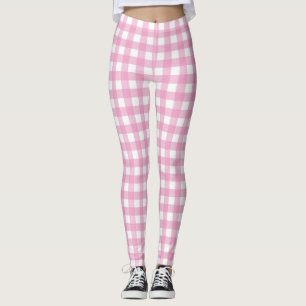 Leggings Cute Pink Gingham Mujeres Leggingings