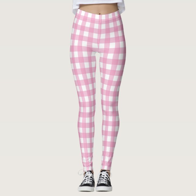 Leggings Cute Pink Gingham Mujeres Leggingings (Anverso)