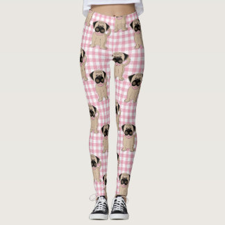 Leggings Cute pugs en cheques rosados