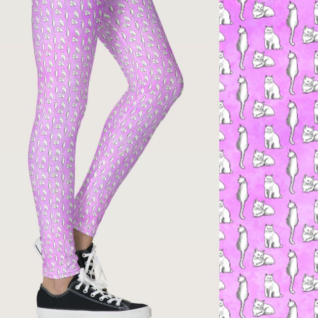 Leggings Cute Purple Cats Whimsical Patterned (Subido por el creador)
