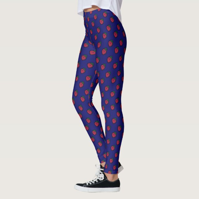Leggings Cute Red Strawberry Polka Dot on Dark Blue (Izquierda)