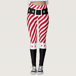 Leggings Cute Red White Stripes Candy Cane Stars Navidades