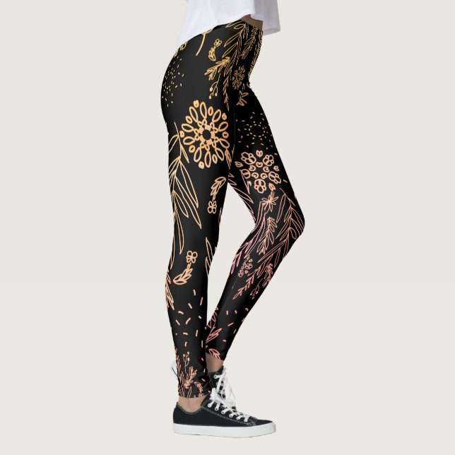 Leggings Cute Rosa Dorado Floral firma femenina (Derecha)