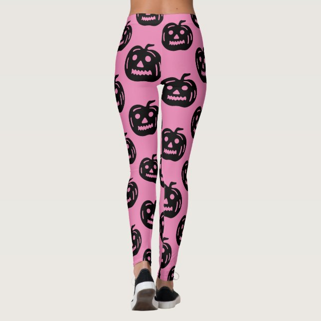 Leggings Cute rosa negro Jack O Lantern disfraz de Hallowee (Reverso)