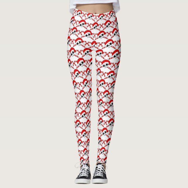 Leggings Cute Santa Skull con candy canes (Anverso)