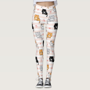 Leggings Cute Sleepy Cat & Paws, Men Women & Kids, Cat Fan
