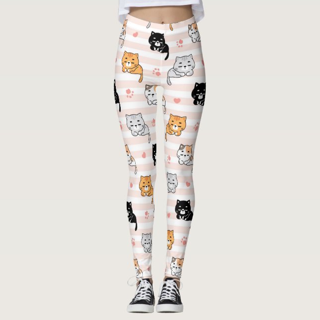 Leggings Cute Sleepy Cat & Paws, Men Women & Kids, Cat Fan (Anverso)