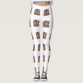 Leggings Cute Spooky Skeleton Cows with Pumpkins