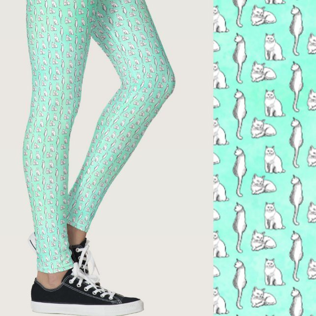 Leggings Cute Teal Cats Whimsical Patterned (Subido por el creador)
