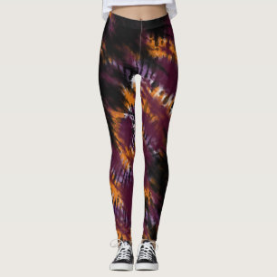Leggings Cute Tie Dye Halloween Naranja Morado Patrón Negro