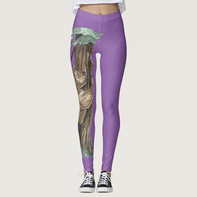 Leggings Cute Tree Hugger Bear Outdoor Scene Diseñado (Anverso)