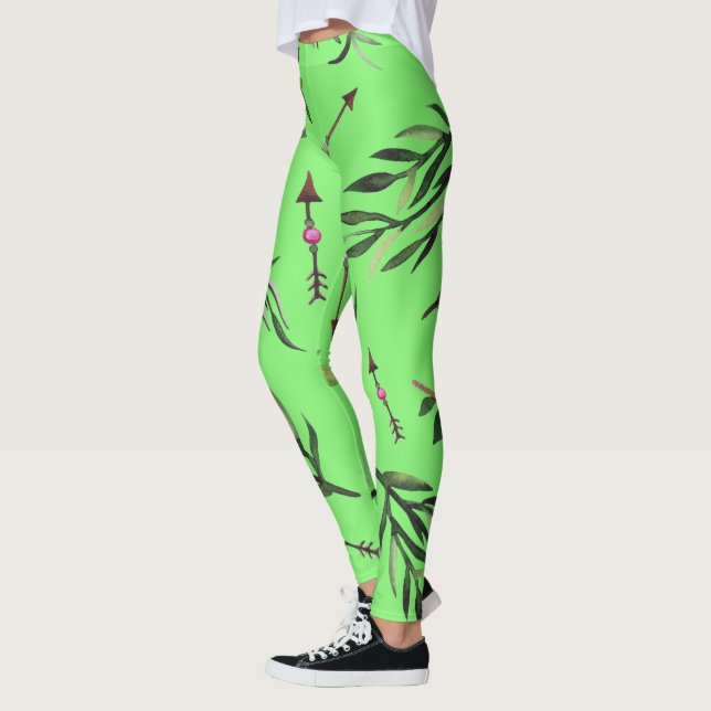 Leggings Cute verde hojas naturaleza floral mujeres leggina (Izquierda)