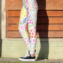 Leggings Cute Watercolor Floral Blooming Spring Custom Name