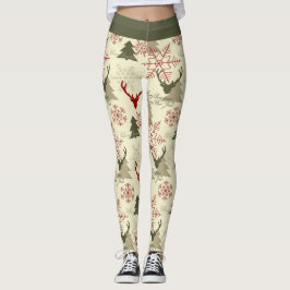 Leggings Cuto Árbol de Navidad Deer Verde Patrón Rojo Festi