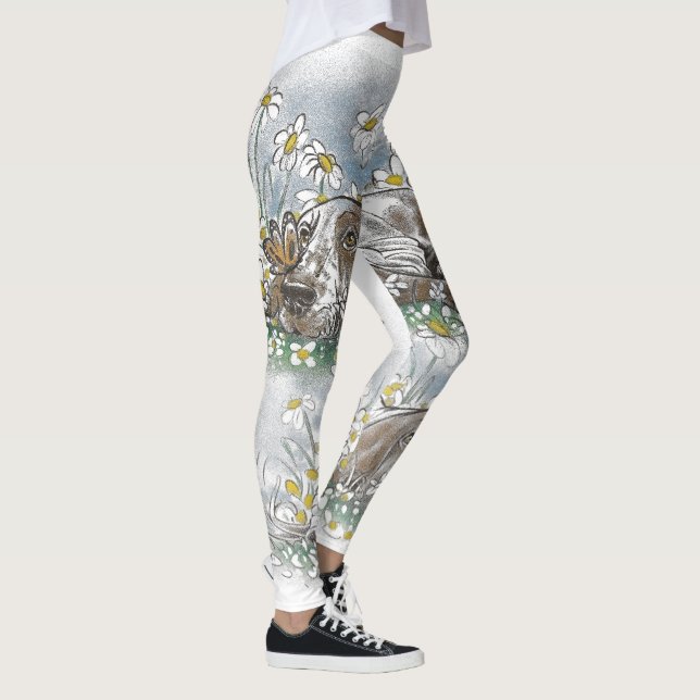 Leggings Cuto Basset Hound en el Campo Daisy - Primavera Ad (Derecha)