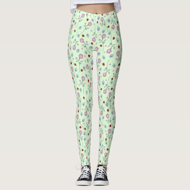 Leggings Cuto insecto de labios Polka dot Daisy Flower Rust (Anverso)