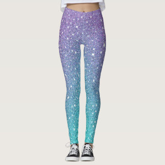 Leggings Cyan Azure Grey Purple Sparkling Glitter Gradient